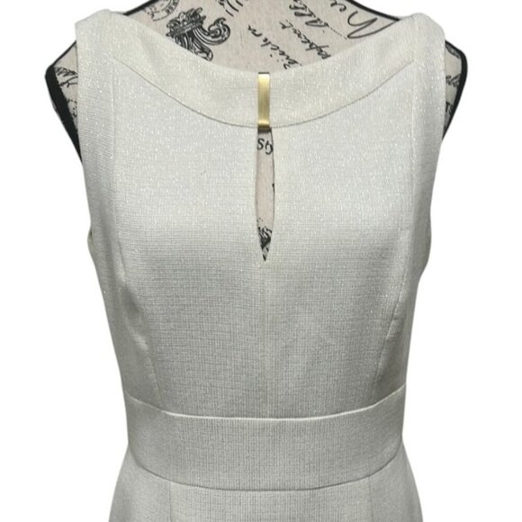 Tahari Ivory Gold Shimmer Sheath Dress Size 8 - Picture 2 of 13